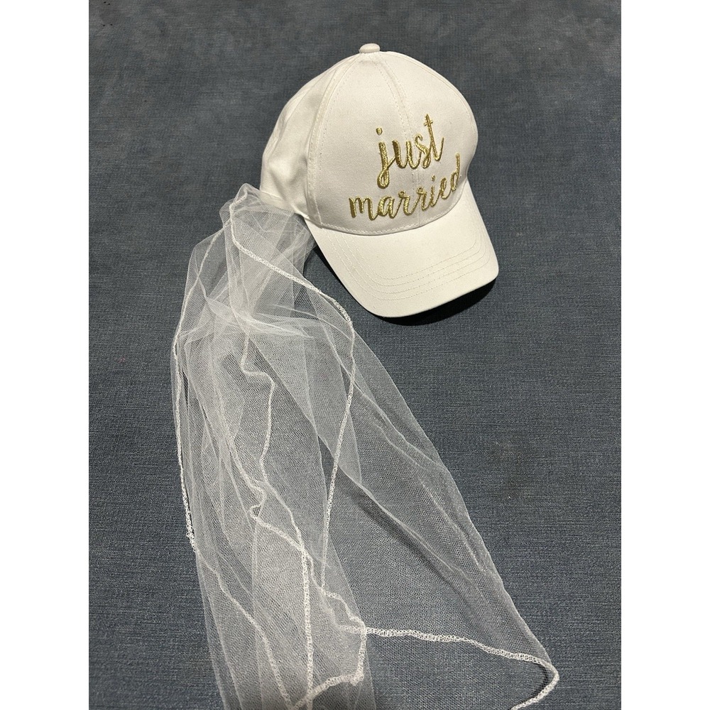 C.C. Just Married Baseball Cap Embroidered Lace Veil Wedding Bride Hat Cotton